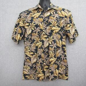 Pierre Cardin Shirt Mens M Brown Black Short Sleeve Hawaiian Shirt 100%Cotton